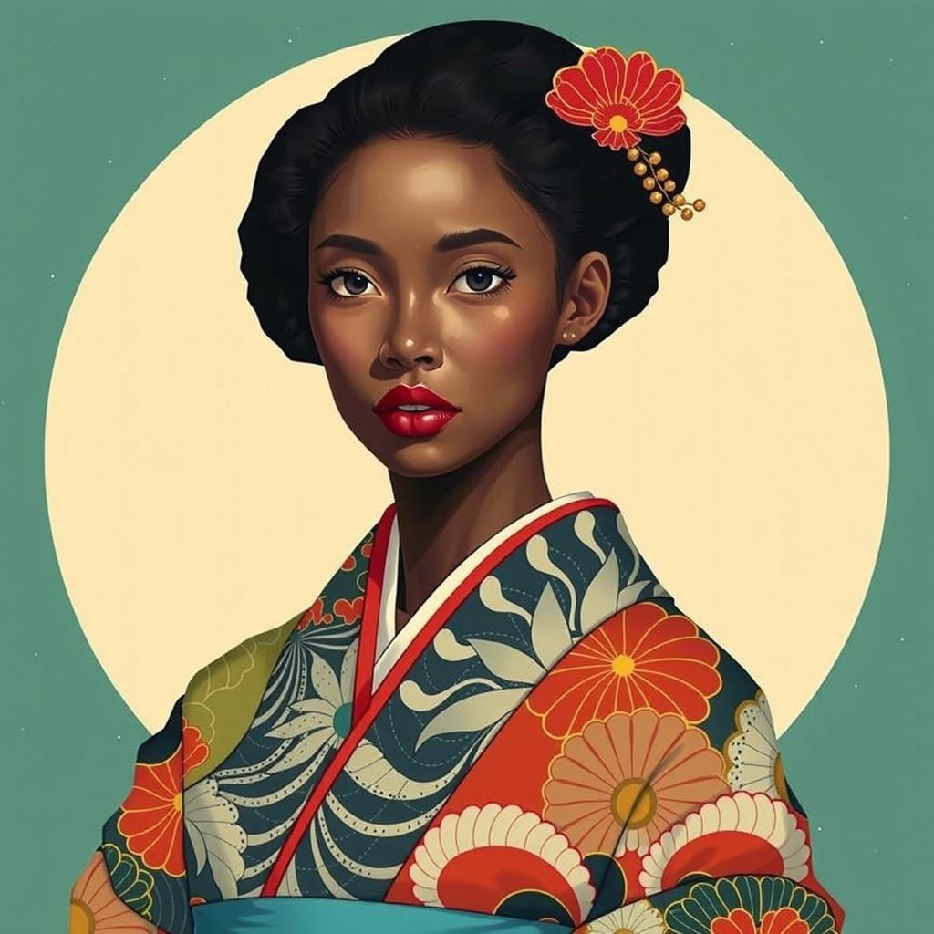 Biracial Woman in Kimono, Pop Art Style