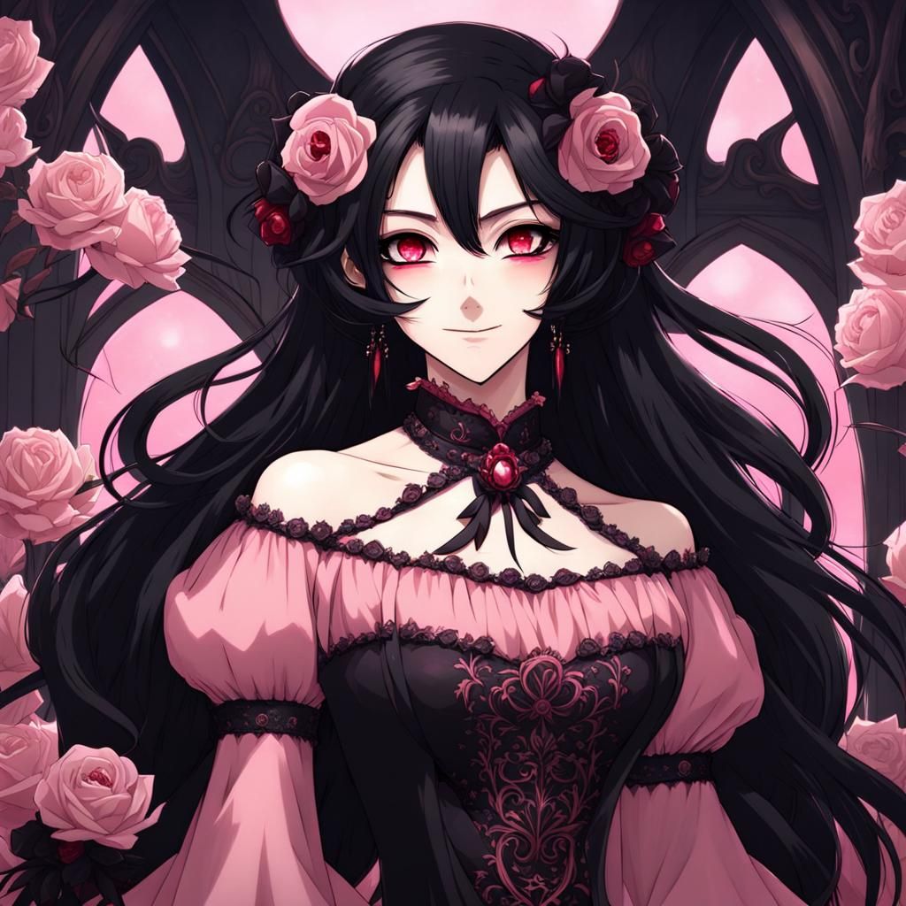 Vampire Girl with Pink Eyes in Manga Style