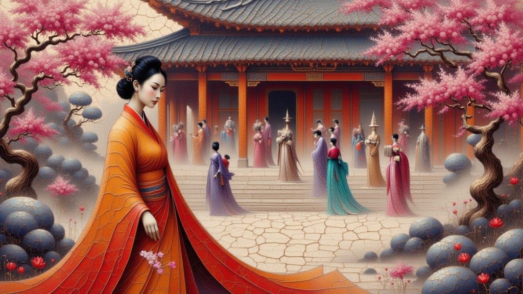 Chinese Princess in Palace Courtyard
