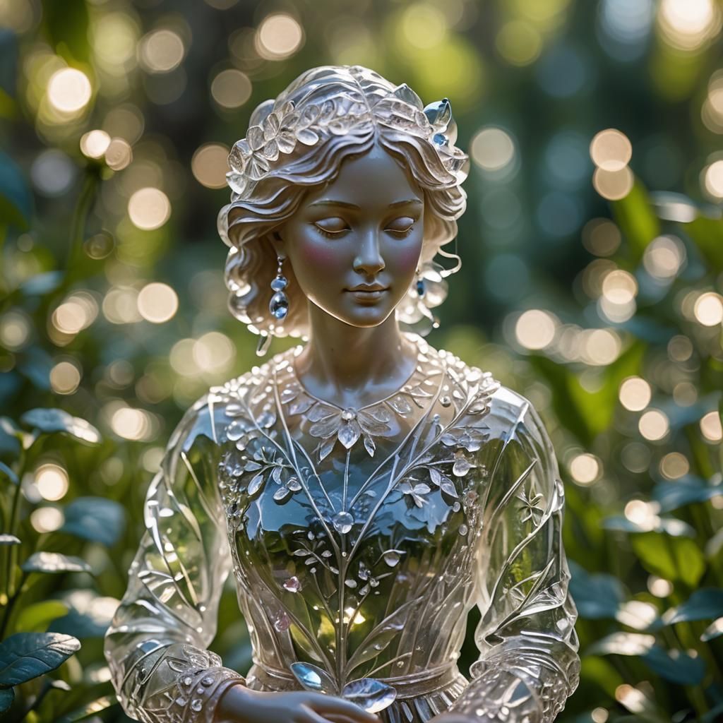 Crystal Woman Figurine in Ethereal Garden