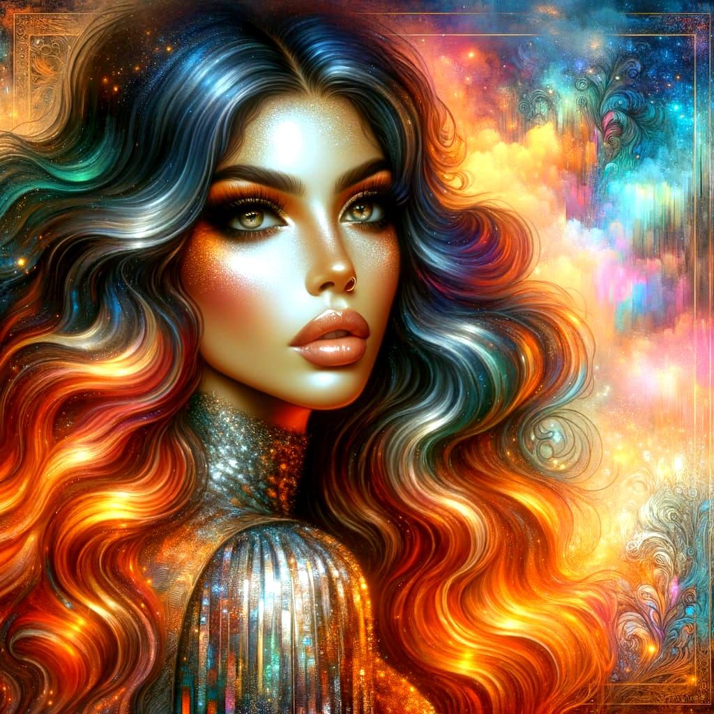 Glittering Woman in a Cosmic Street Art Matte Painting