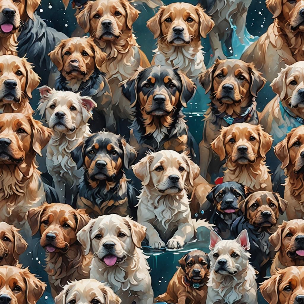 Dogs in Watercolor: Hyperdetailed Splash Art Portrait