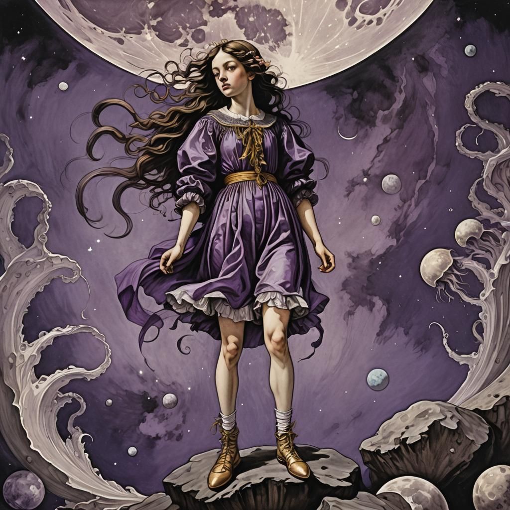 Girl on the Moon with Space Jellyfish