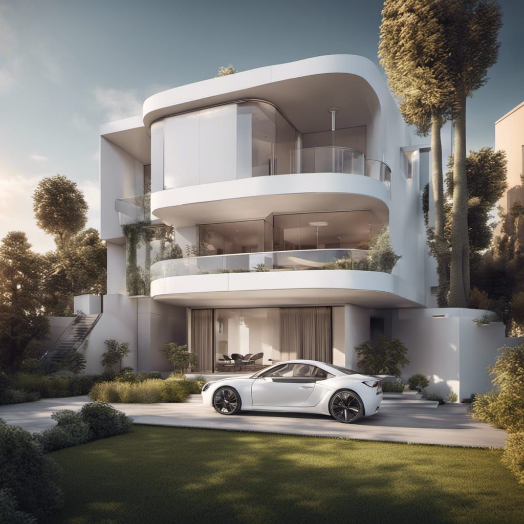 Modern White Two-Story House with Rooftop Garden