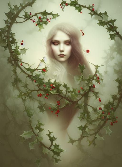 Surreal Portrait with Winter Flora in Naoto Hattori Style