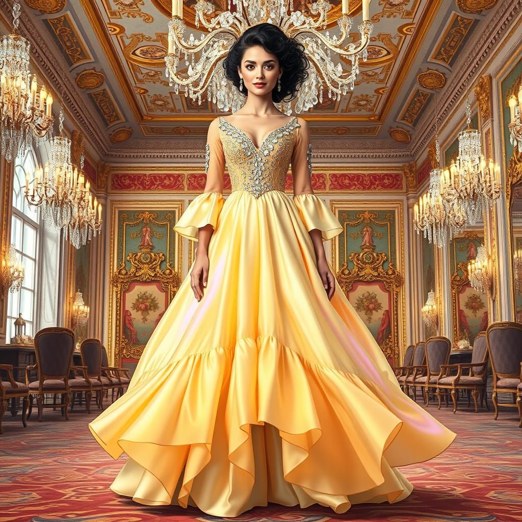 Whimsical Ballgown in Kaleidoscope of Colors with Soap Bubbl...