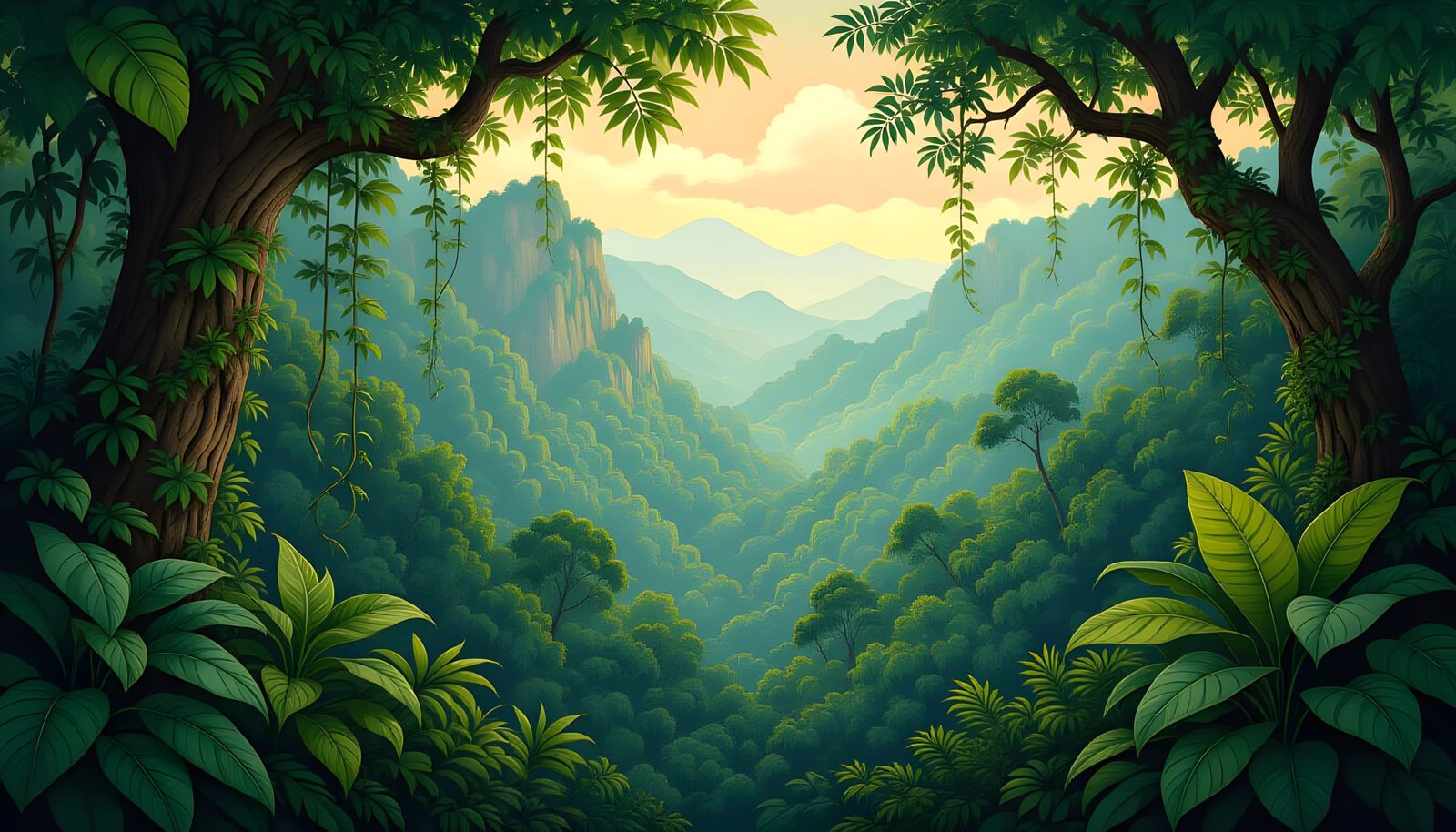 Lush Rainforest with Exotic Plants in Photorealistic Style