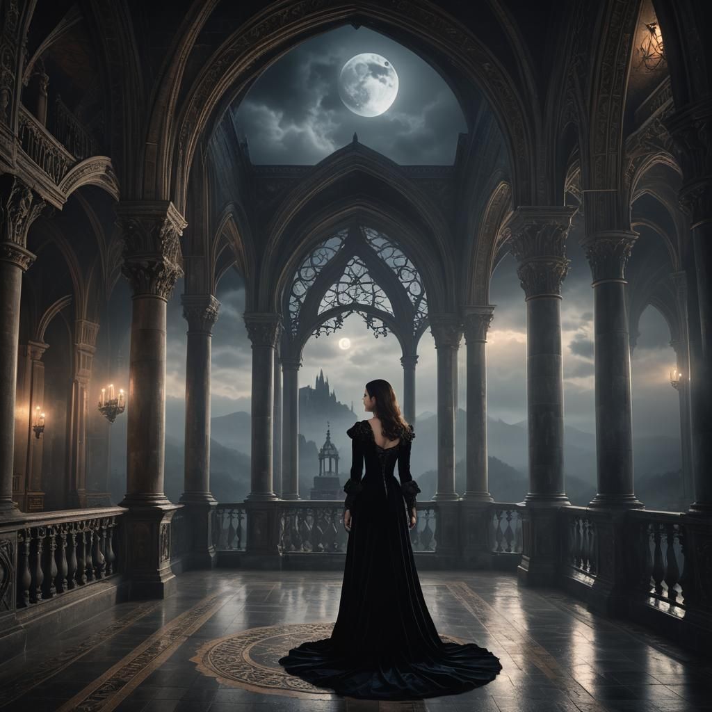 Gothic Castle Woman in Romanticism Style