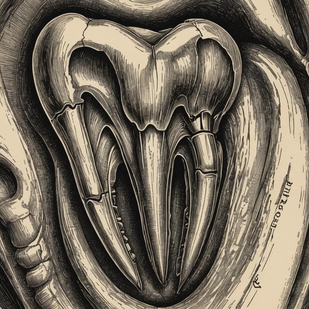 Molar Tooth in Vintage Medical Illustration Style