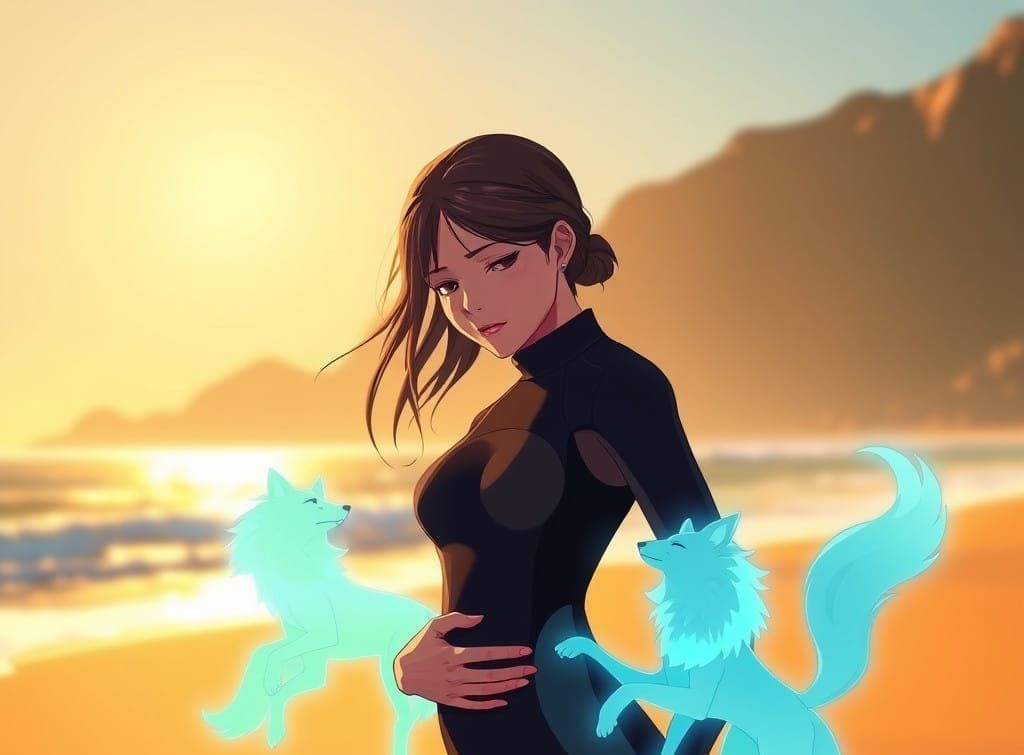 Surreal Manga-Inspired Woman Unites with Wild Wolf Spirits o...