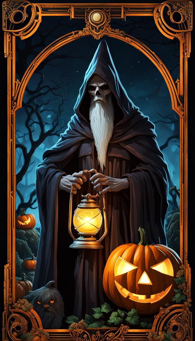 Crypt Keeper Hermit Tarot Card in Eldritch Style