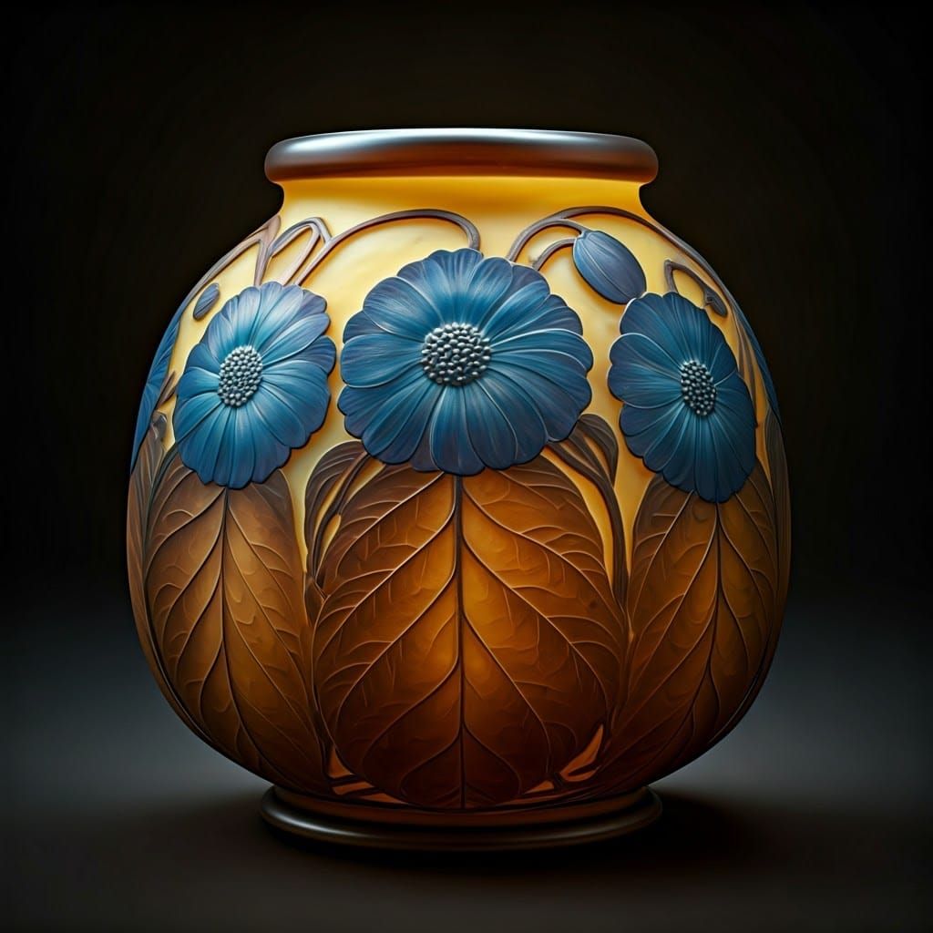 Art Nouveau Cameo Vase with Daisies in Galle Style
