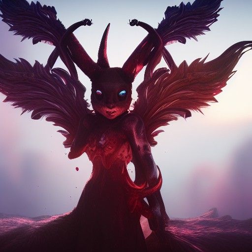 Fantastical Evil Bunny with Horns and Wings