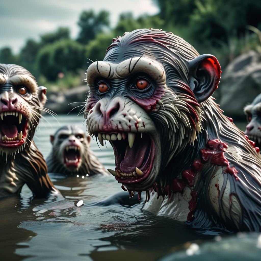 Zombie Monkey Clowns Attacked by Zombie Otters