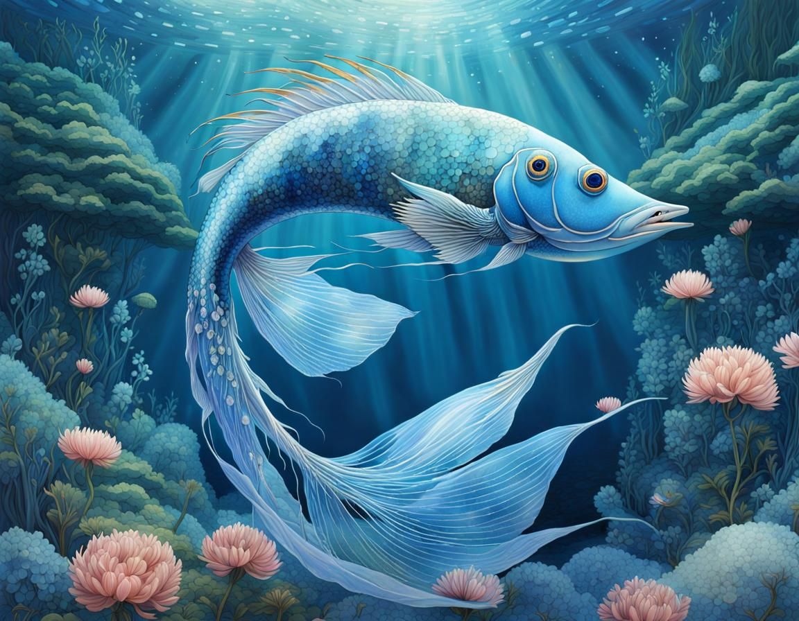 Ethereal Blue Ghost-Fish with Lacy Scales