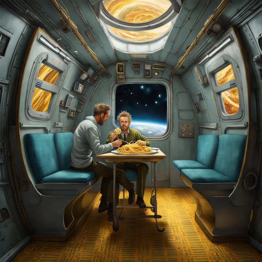 Weightless Spaghetti Feast in Dark Fantasy Style