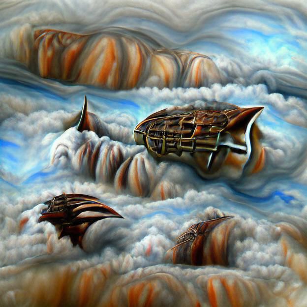 Viking Airship Soaring Through Jupiter's Clouds