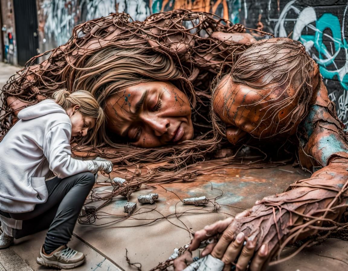Outdoor Sculpture Gallery with Rusty Metallic Figures