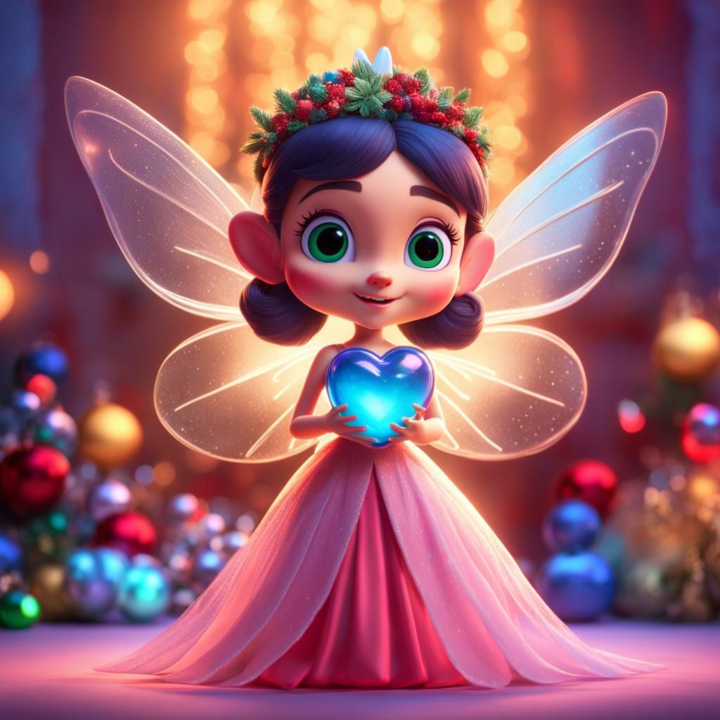 Christmas Fairy with Glass Heart: 3D Digital Art