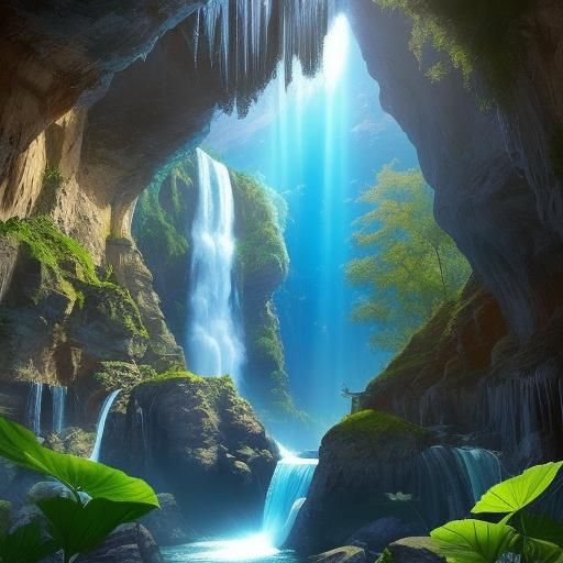 Surreal Waterfall Flowing from Giant Hands