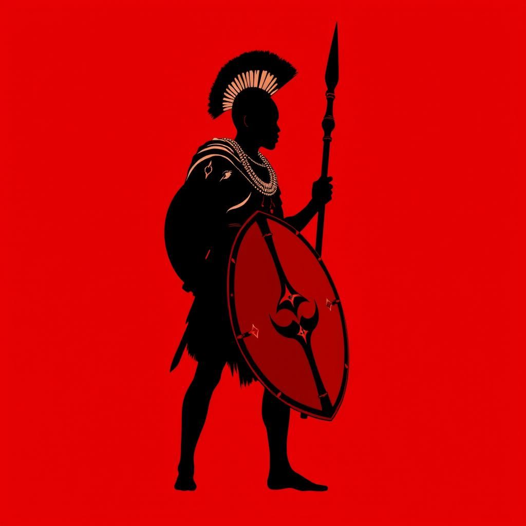 Monochrome Zulu Warrior Silhouette on Red