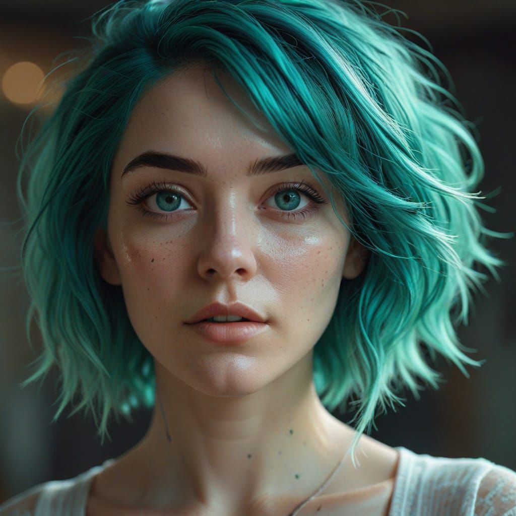 Girl with Teal Hair, Digital Portrait