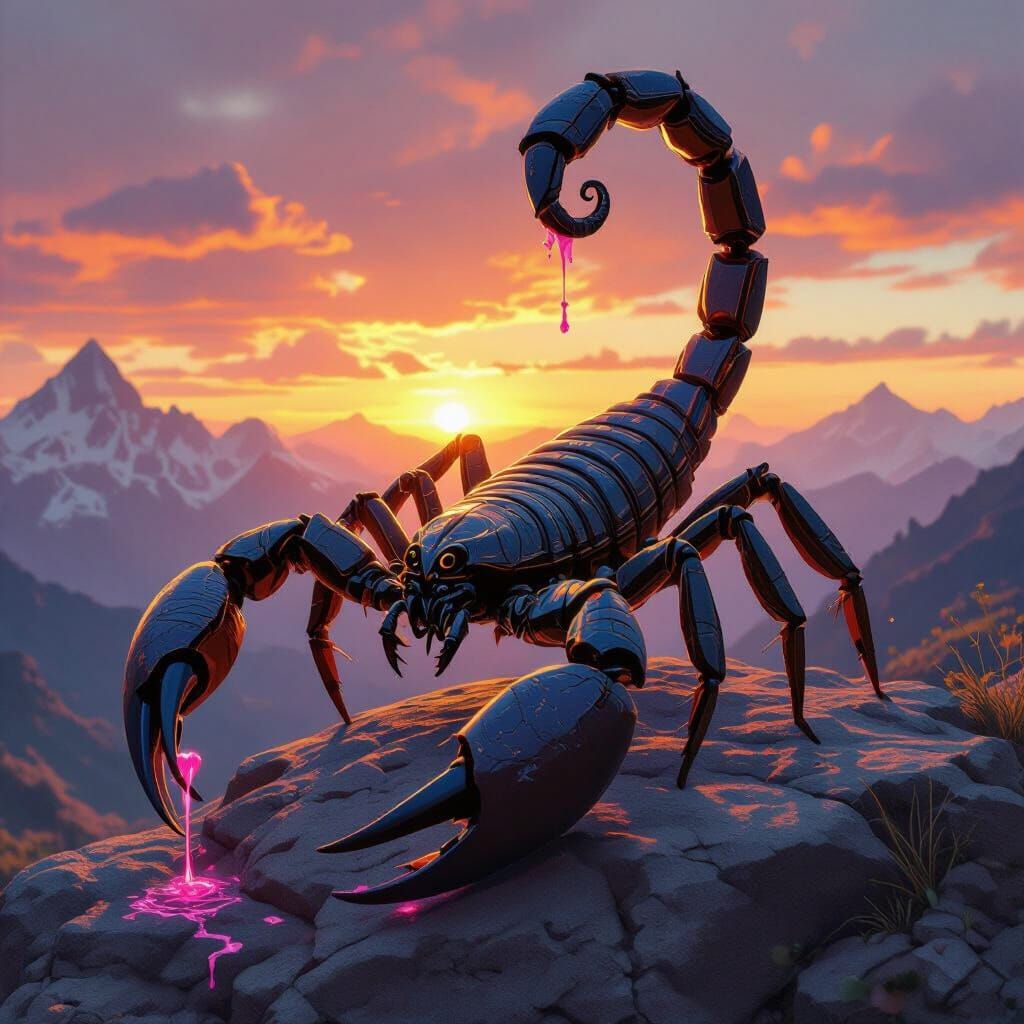 Scorpion on Mountain Rock in Sepia Illustration