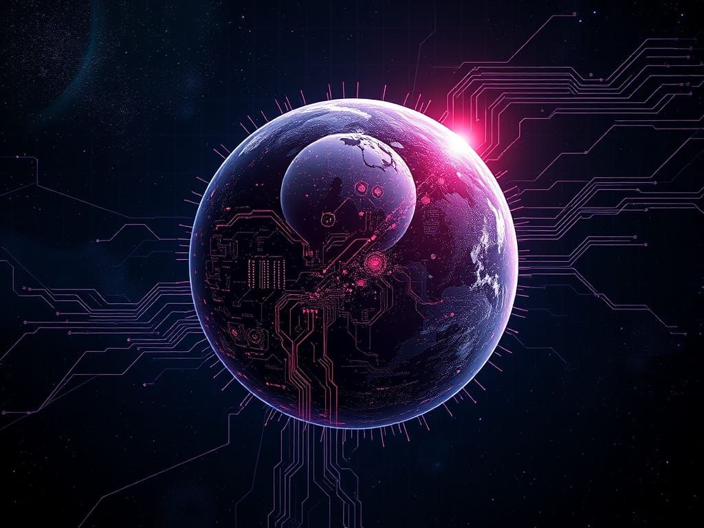 Ethereal Circuit Planet Radiates Fractal Elegance