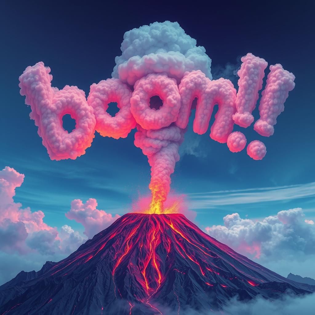 Volcanic Boom Photoillustration with Smoke Letters