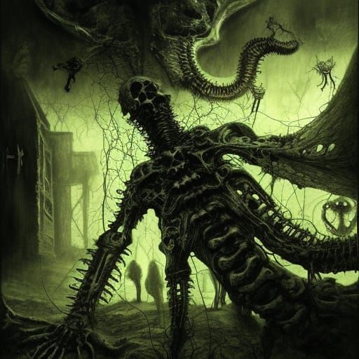 Eldritch Sci-Fi Biohazard Horror Painting of Osteoclastogene...
