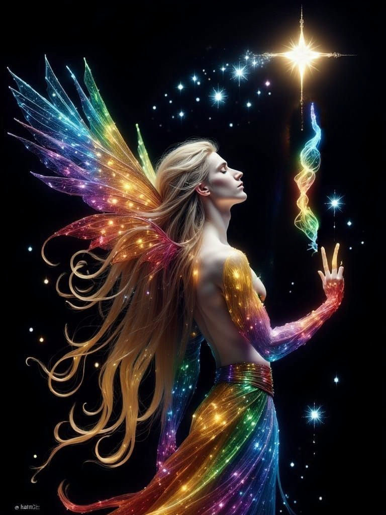 Enchanted Crystal Fairy Reaches for a Brilliant Star in a Vi...