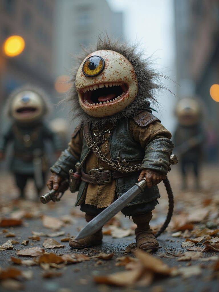 Miniature Berserker Wearing a Fuzzry Eyeball Hat in Full Bat...