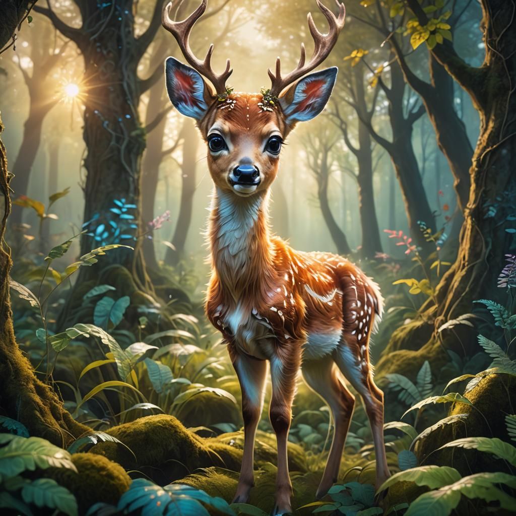 Adorable Baby Deer in Whimsical Forest Glade