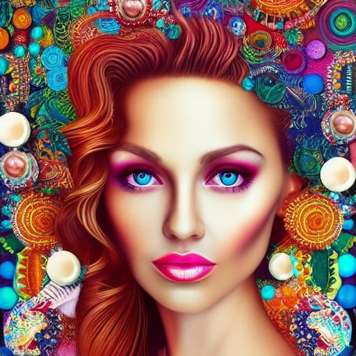 Latina Beauty: Hyperrealistic Collage with Flowing Chroma Ha...