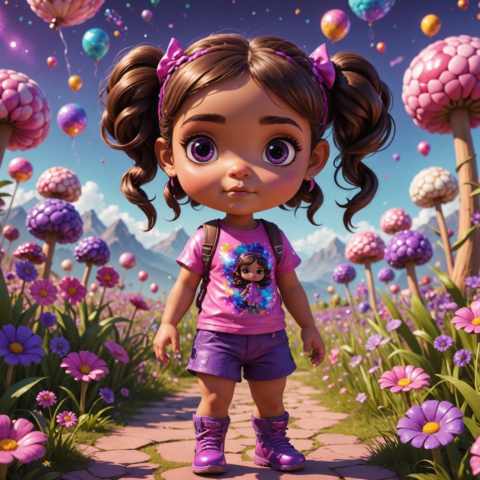Psychedelic Chibi Girl in Candyland Meadow