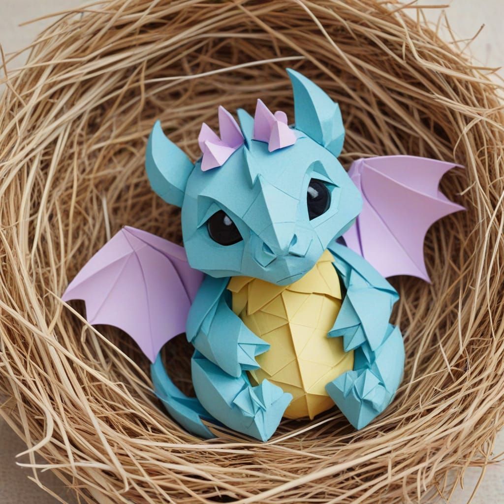 Pastel Origami Dragon Sleeping Peacefully
