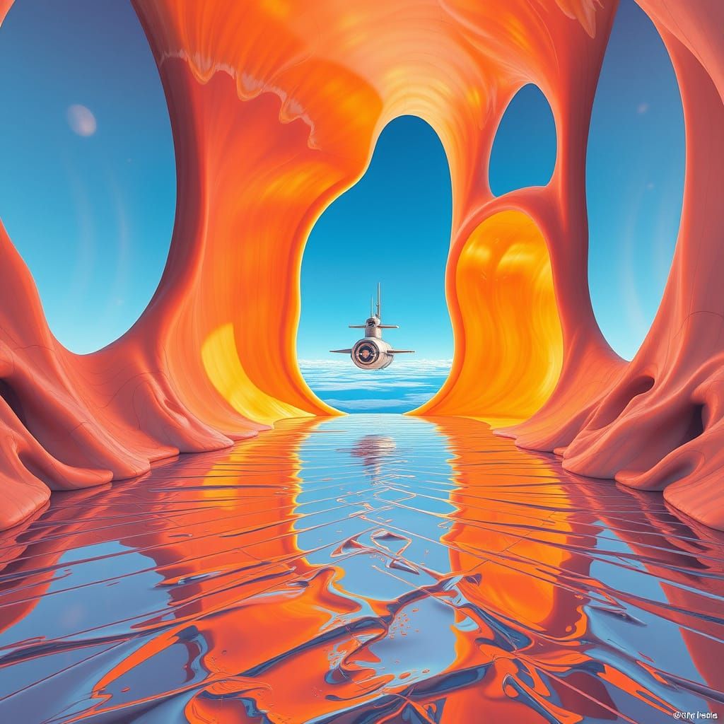 Ethereal Orange Dream Chamber in Surreal Futuristic Style