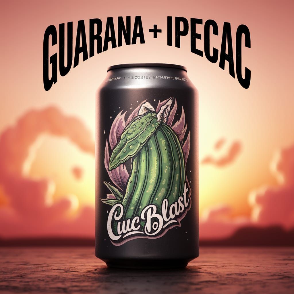 Sleek Monster Energy Can with Apex Cucumber Tattoo Art