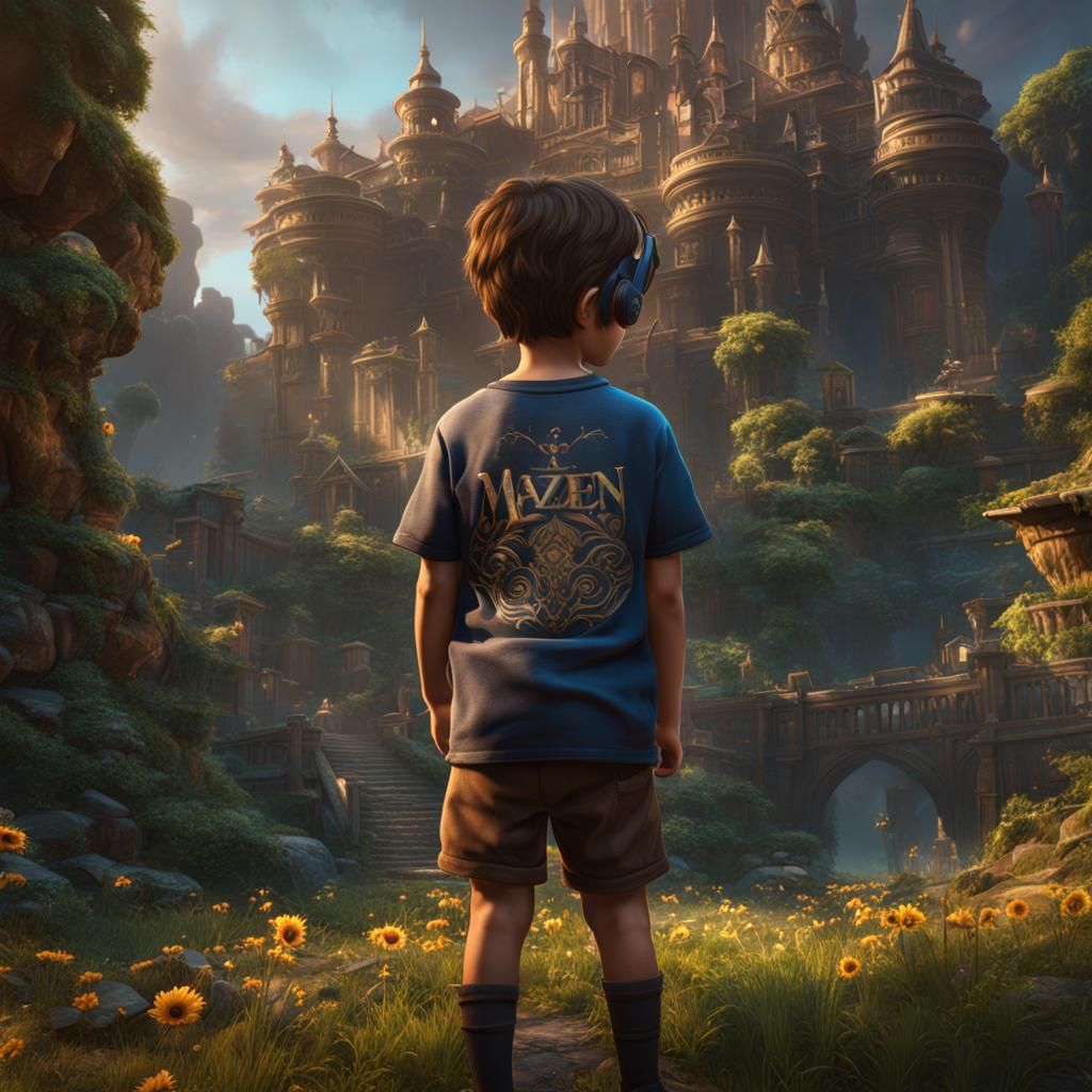 Child Wearing 'Mazen' T-Shirt: Detailed Matte Painting