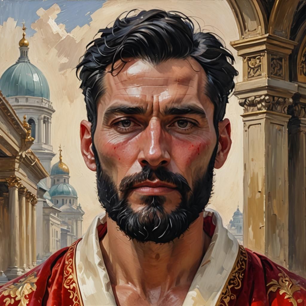 Bearded Man in Red Robe, Impressionist Oil Painting