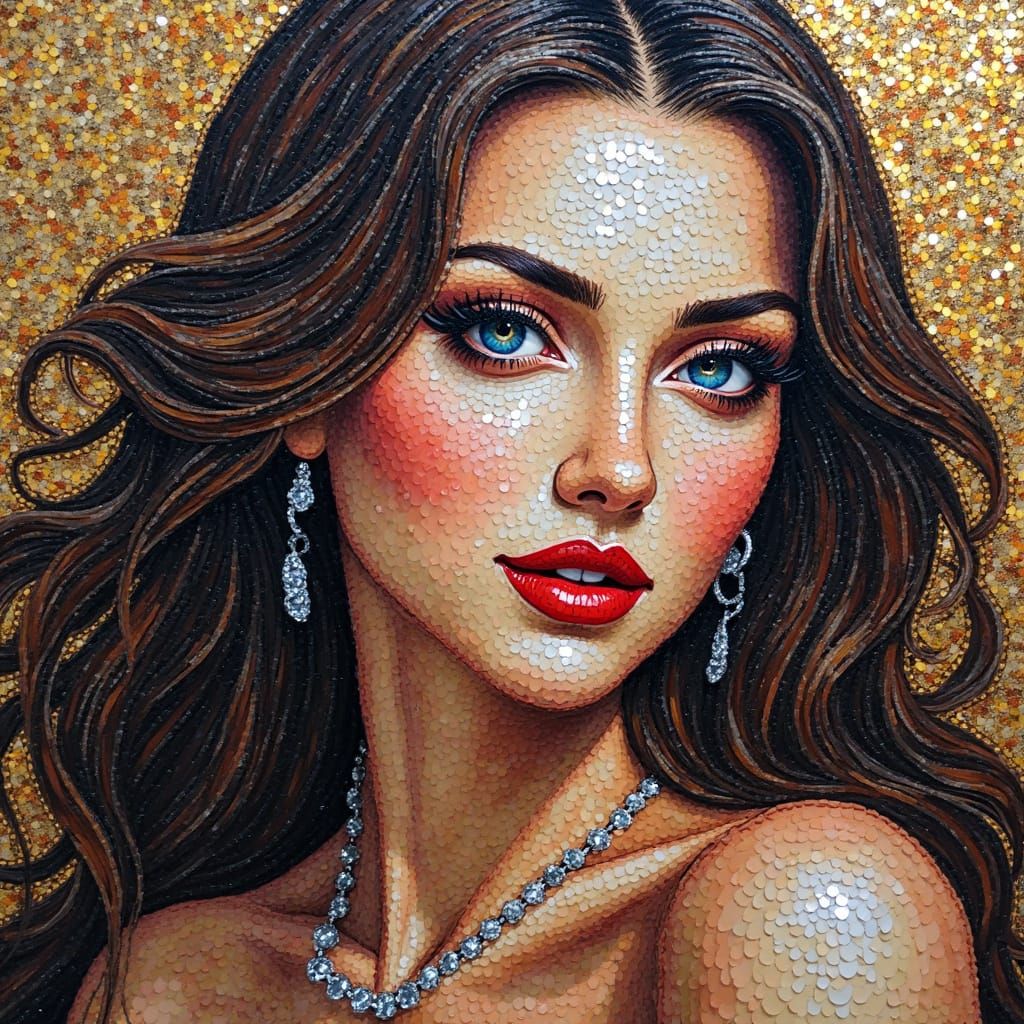 A Beautiful Woman in Mosaic Sequin Art