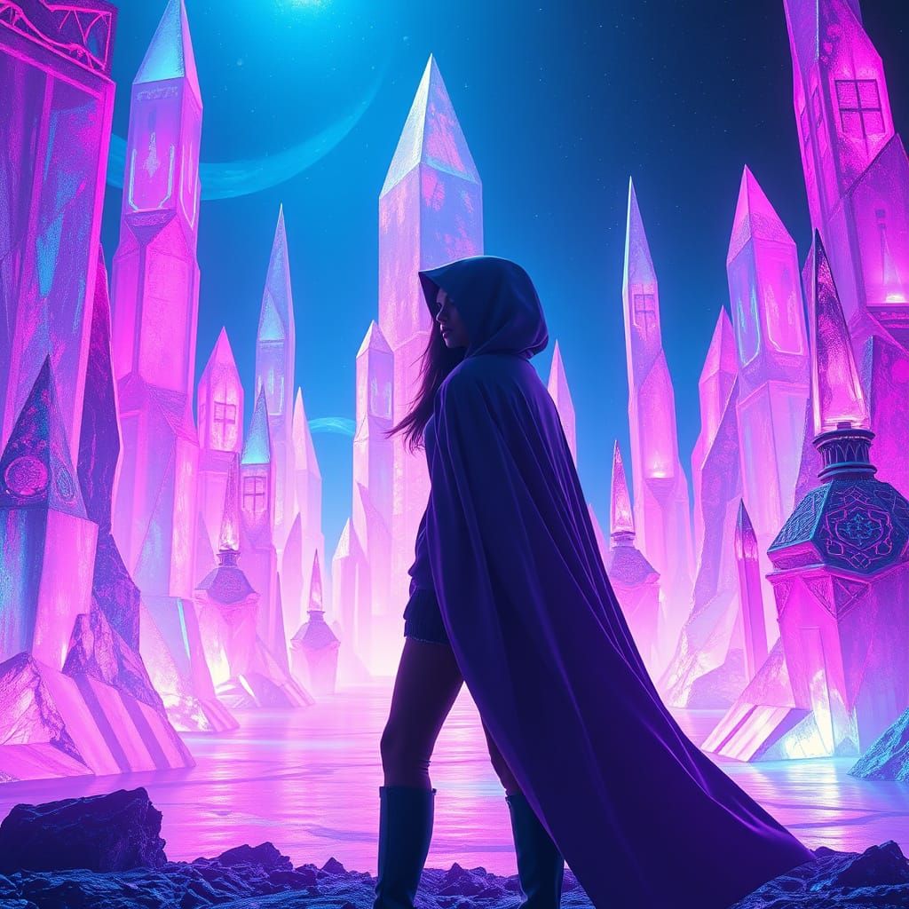 Woman in Crystalline Dreamscape: A Digital Art Piece
