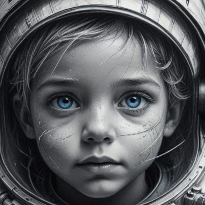 Child Astronaut Dream: Charcoal and Pencil Sketch