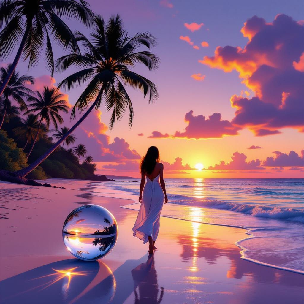 Sunset Beach Walk: Hyper-Realistic Tropical Serenity