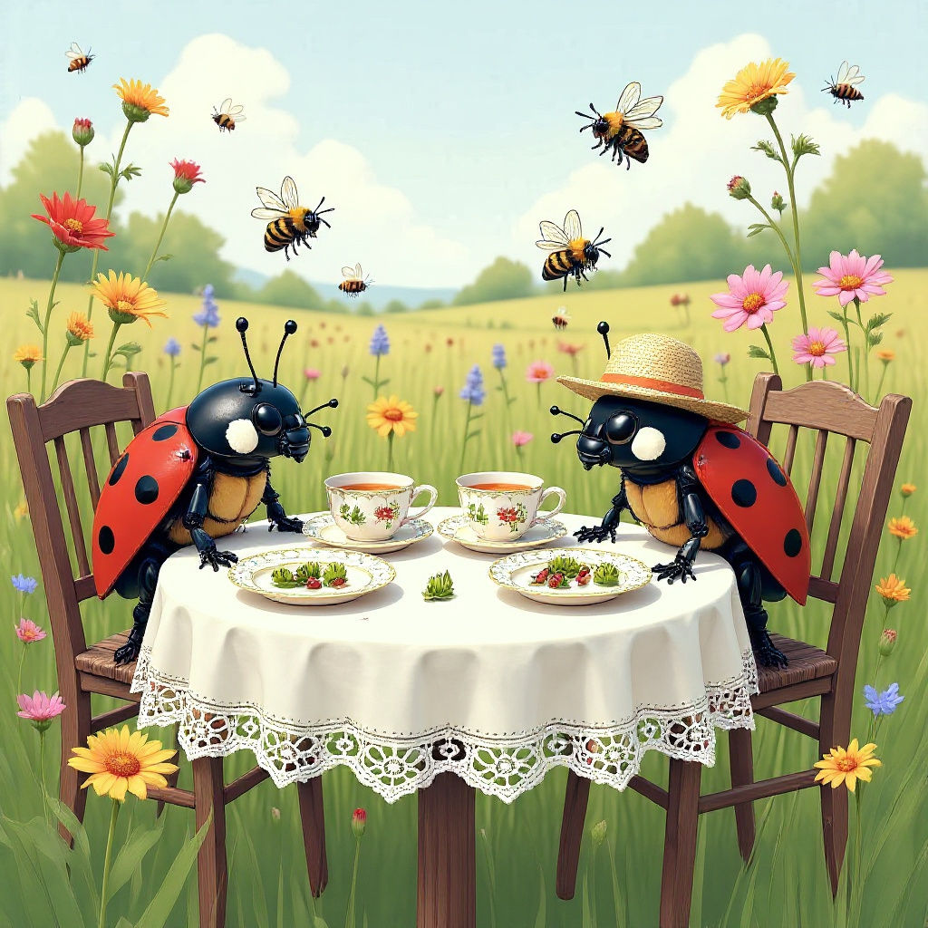 Ladybug Picnic in Hyperreal Style
