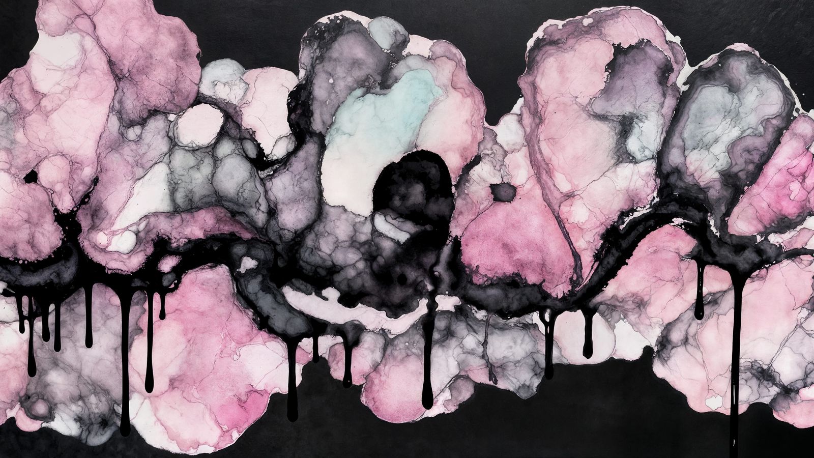 Alcohol Inks With Mauve Pink Aquamarine Swirls