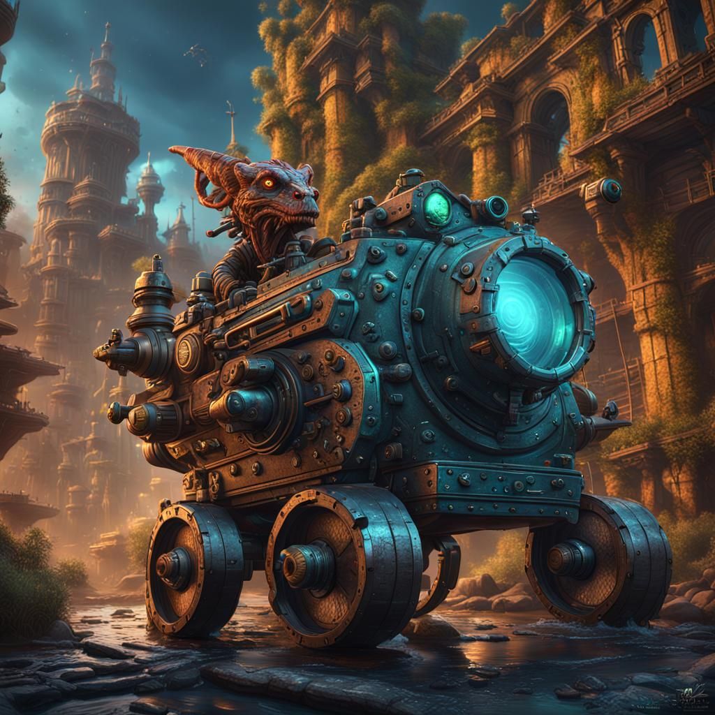 Cybernetic Kobold Cannoneer: Detailed Fantasy Art