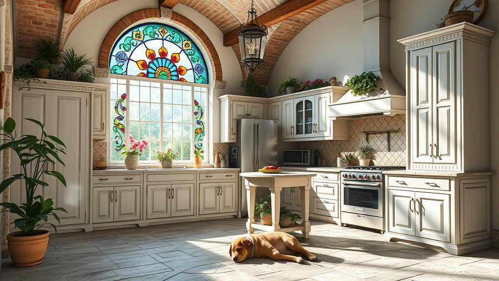 Italian Style Fantasy Kitchen with Stained Glass
