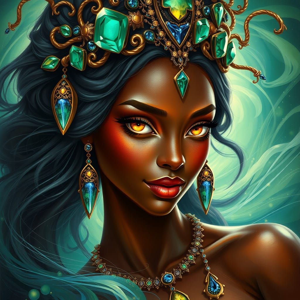Glowing Ebony Goddess with Radiant Curves and Headdress