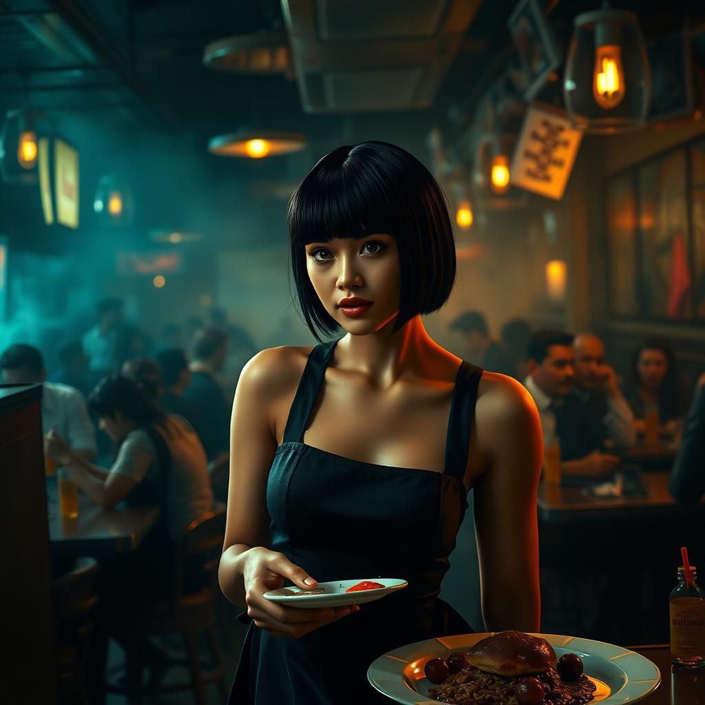 Diner Waitress in Smoke Haze: Fantasy Concept Art